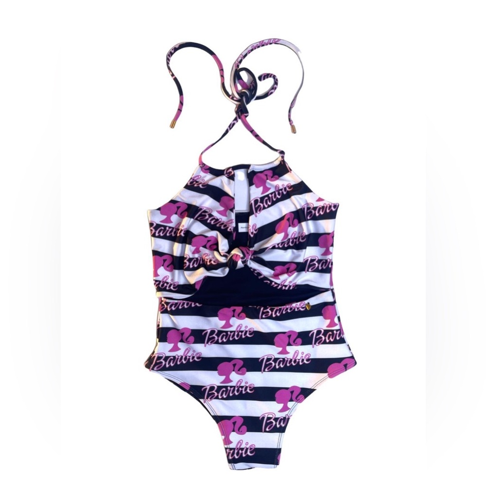 Barbie Pink and Black One Piece Swimsuit with Halter Neck